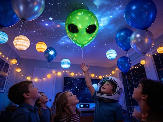 Green Alien Head balloons,Starry Alien UFO Party Supplies,Outer Space Science Fiction Party Decorations,Fantasy Space Party,Halloween Galaxy Theme Supplies