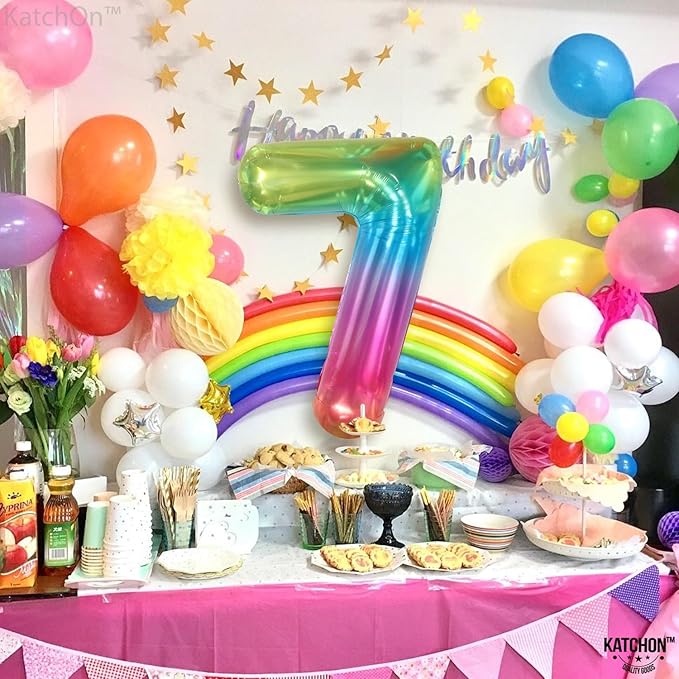 KatchOn, Giant Jelly Number 7 Balloon - 40 Inch | Multicolor Rainbow 7 Balloon Number Birthday Decorations | Rainbow 7 Balloons for Birthday Girl, Boy | 7 Number Balloons for Anniversary Decorations