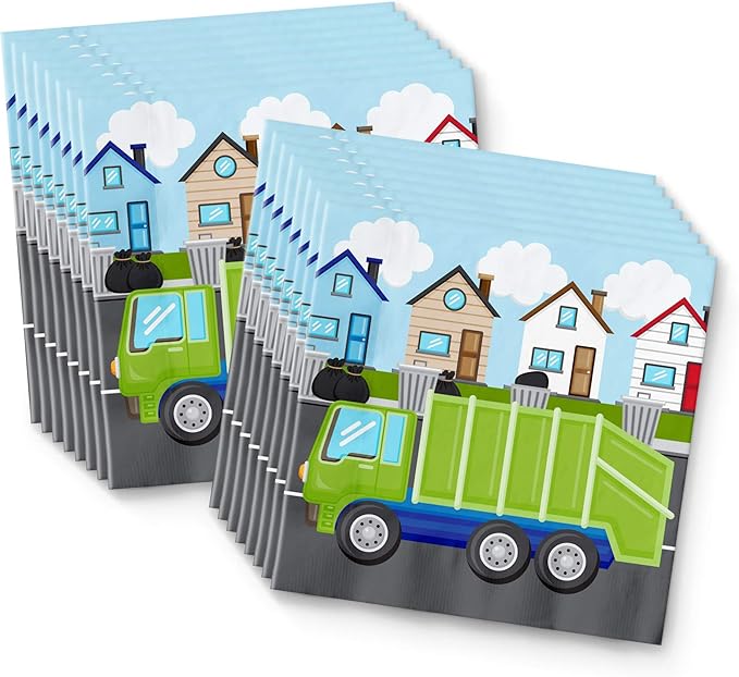 Garbage Trash Truck Birthday Party Supplies - Big Truck Birthday Party Supplies Set Includes Plates, Napkins, and Cups | Kit for 16