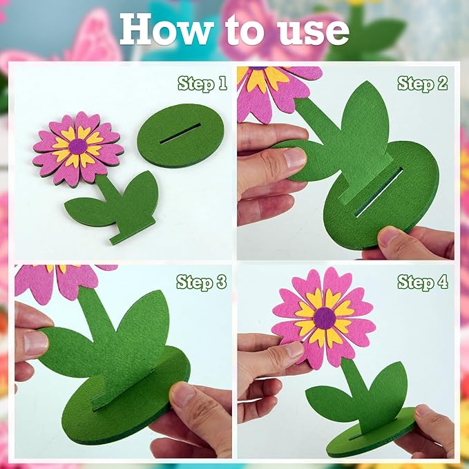 SUNBEAUTY 18 PCS Flower Felt Centerpieces for Tables Flower Birthday Party Decorations Butterfly Birthday Party Decorations Butterfly Decorations for Girl Birthday Baby Shower
