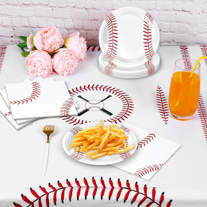 41pcs baseball Party Supplies ,include 20 Plates, 20 Napkin and 1pcs Tablecloth,Used for baseball Birthday Party Decoration (White baseball FFF)