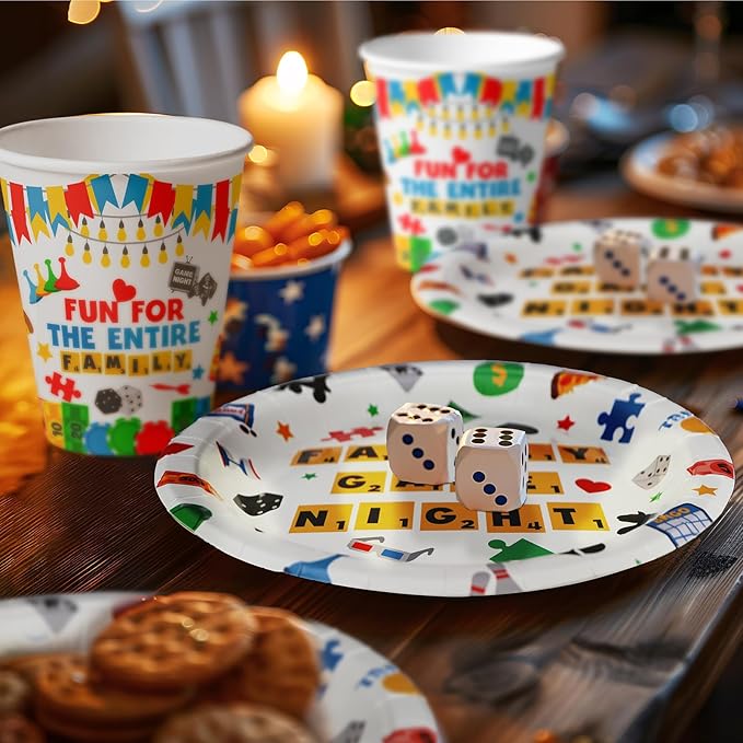 Game Night Party Decorations Set - Vibrant Game Night Themed Plates, Cups, Napkins, and Cutlery for a Memorable Evening - Disposable and Chic Game Night Party Supplies for Birthdays and Gatherings