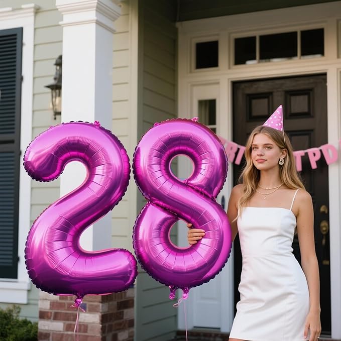 40 Inch Large 28 Balloon Numbers Rose Purple Big Foil Number Balloons Giant Helium Happy Birthday Party Decorations for Man and Women, Huge Mylar Anniversary Party Supplies