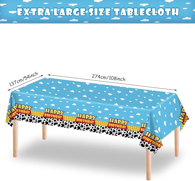 Ragnhild 1 Pack Cartoon Story Birthday Party Supplies, Cow Pattern Printed Table Cover Blue Sky and White Cloud Tablecloths Cow Birthday Decoration for Boy Girl Kid Party Decor, 54 x 108 inch