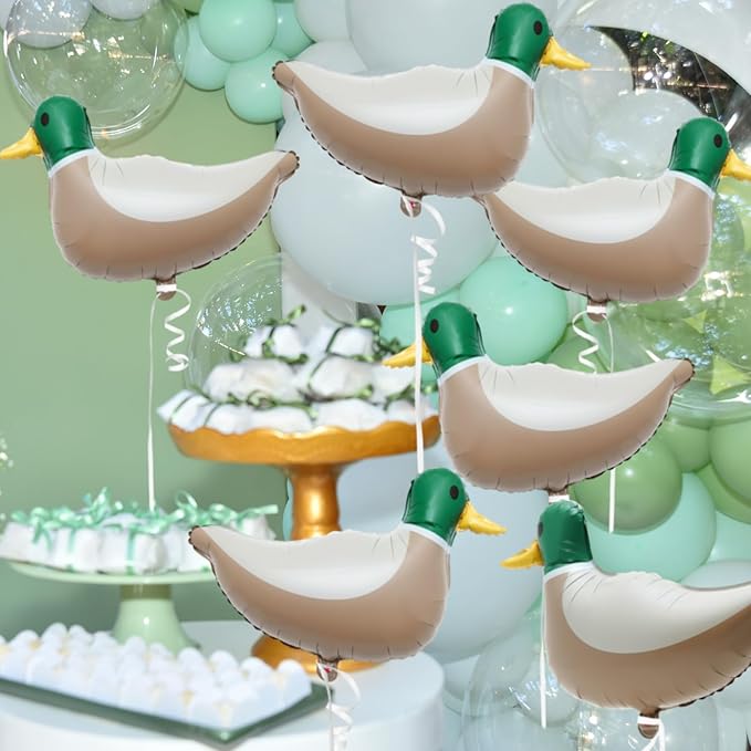 12 Pcs 28.3'' Mallard Duck Shaped Foil Balloons for Duck Hunting Birthday One Lucky Party Decoration Party Supplies