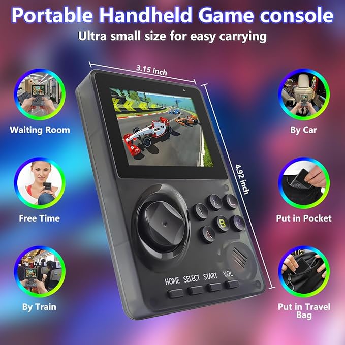 16 Bit Game Console 2.8-inch Super Wide Lcb Preloaded 100 HD Handheld Video Game Seniors Electronic Games Player Birthday Present Xmas (Transparent Gray)