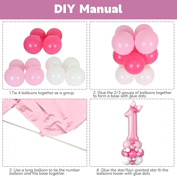 40 Inch Pink Number 1 Balloon for 1st Birthday Decorations Pastel Baby Pink Number One Foil Balloon Tower Giant Large Digit Hot Pink White Helium Balloons Stack for Girls First Anniversary Party