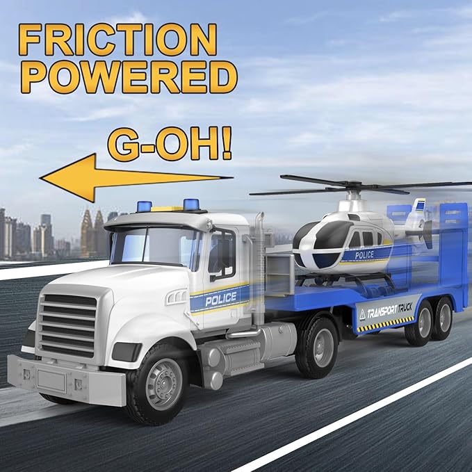Toddler Boy Toys for 3 4 5 6 Year Old, 22” Semi Truck Toy with Helicopter - Police Toys, Birthday Gifts for Kids Child 3+ Years Old