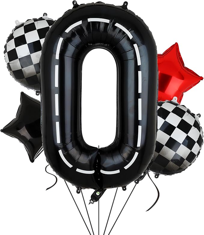 Race Car Birthday Balloons 40 Inch Racetrack Number Balloon 0 Black Boys 10st Birthday Race Car Theme Party Decor Supplies 5 Pcs