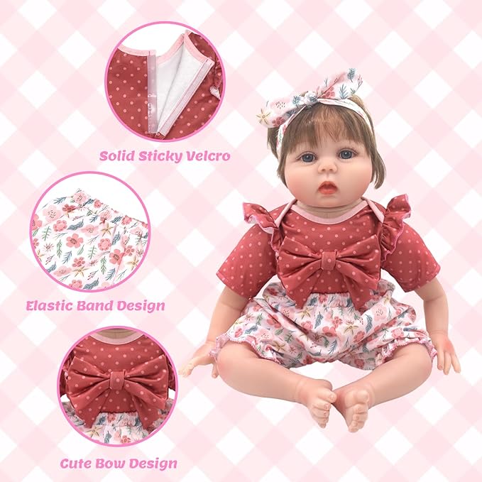 Reborn Doll Clothes for 20-22 Inch Dolls, 3 Sets 20 Inch Baby Doll Clothes Accessories 10 Pcs with Dress Coat Outfits, Headbands, Socks, Top and Pants for 20"- 22" Baby Dolls