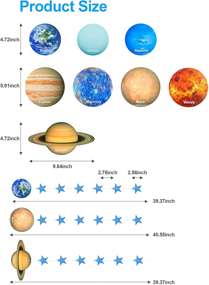 Solar System Decoration Banner, Eight Planet Garland with Blue Shimmer Star, Premium Paper Galaxy Outer Space Garland for Kids Bedroom Decor, Astronaut Birthday Party Supplies, SONGTIY