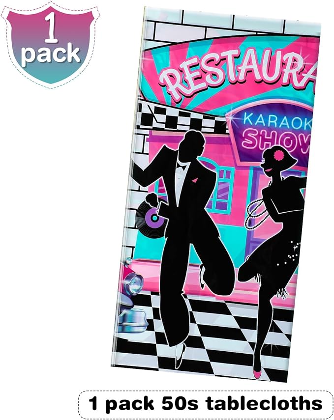 Tiamon 1 Pcs 50s Tablecloth 50's Gifts Decorations Rock and Roll Party Table Cover Large 1950's Plastic Tablecloth Back to 50's Rocking Party Supplies for Music Birthday Anniversary