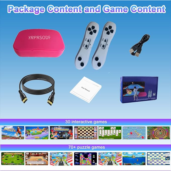 TV Game Console Built in 100+ Games, Handheld Video Game Machine with 2.4G Wireless Gamepad Somatosensory Control, HD Plug and Play, Home Interactive& Puzzle Games, Red