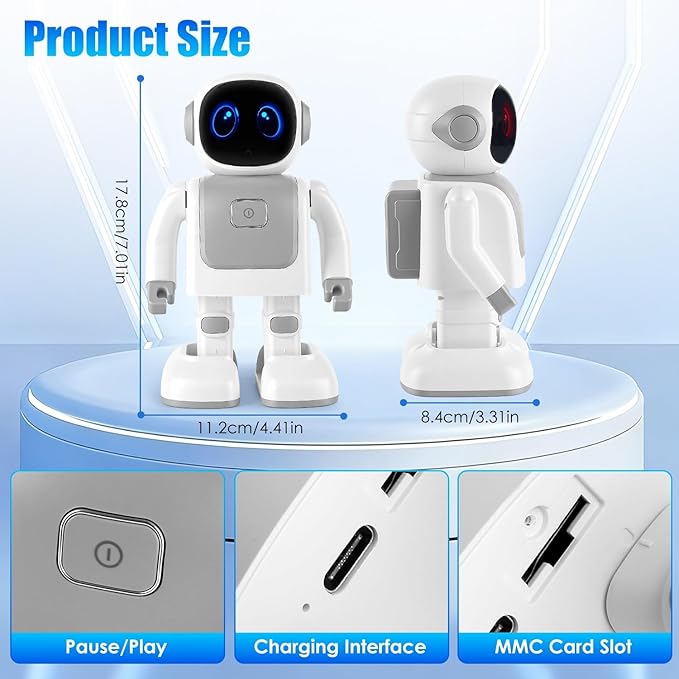 iMounTEK AI Robot Smart Interactive Learning Dancing Robot Telling Story Singing Music Programmable Moves Voice Assistant for Gift/Grey