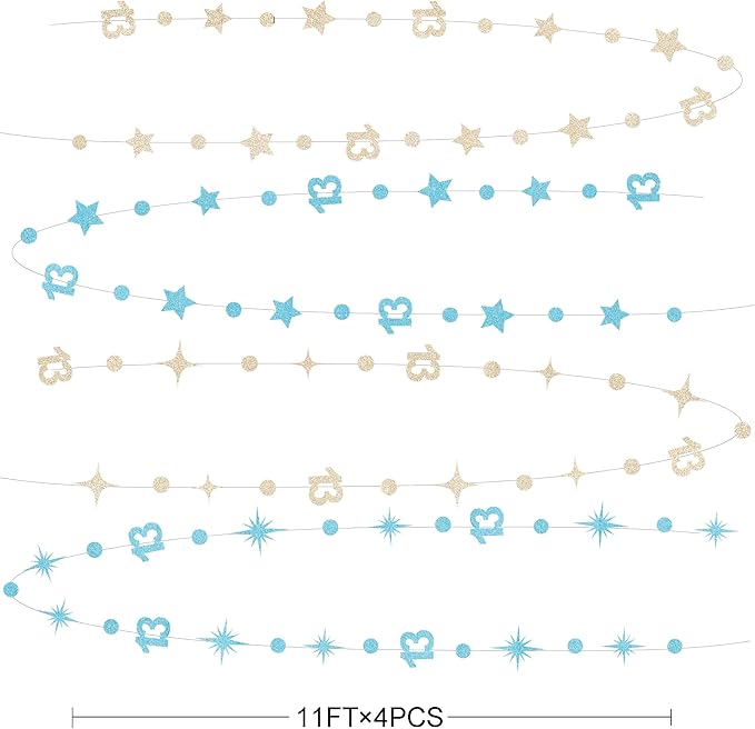Champagne Gold Blue 13th Birthday Decorations Number 13 Circle Dot Star Garland Streamer Banner Backdrop for Girls Boys Official Teenager Cheers to 13 Years Old Happy 13th Birthday Party Supplies
