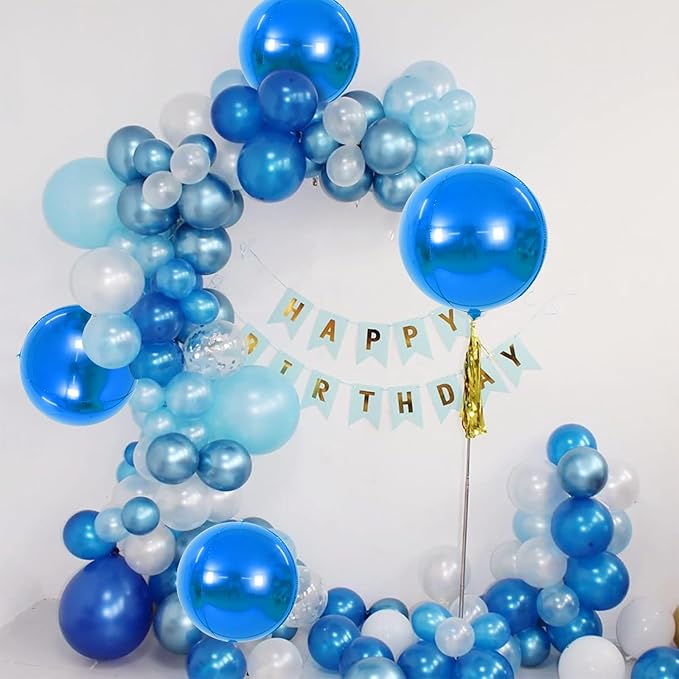 TONIFUL 8Pcs Large Blue 4D Giant Round Foil Balloon 22inch Big Mirror Metallic Mylar Sephere Balloons for Christmas New Year Birthday Party Graduation Wedding Baby Shower Decoration Supplies