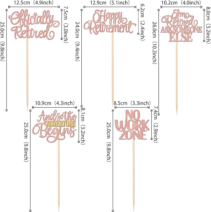 15 PCS Happy Retirement Centerpiece Sticks Officially Retired Table Flower Centerpieces Sticks No Work Zone Floral Decorations for Retirement Farewell Birthday Party Centerpieces Supplies Rose Gold