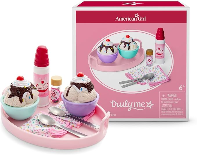 American Girl Truly Me, 18-inch Doll Playset and Accessories, Sundaes for Two Set, with Metal Spoons, Ages 6+
