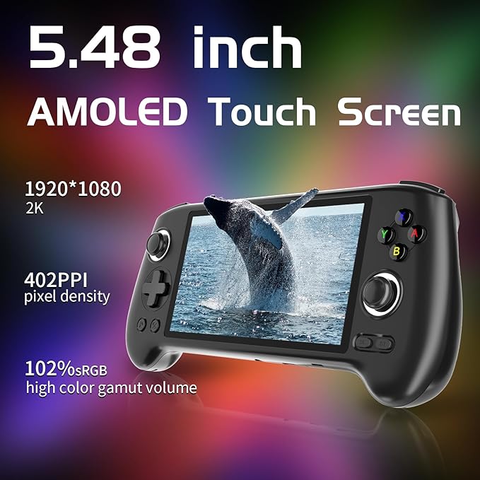 RG556 Retro Handheld Game Console , Android 13 System Unisoc T820 Processor 5.48 Touch Inch AMOLED Screen 5500mAh Battery Support WiFi Online DP Output (Black)