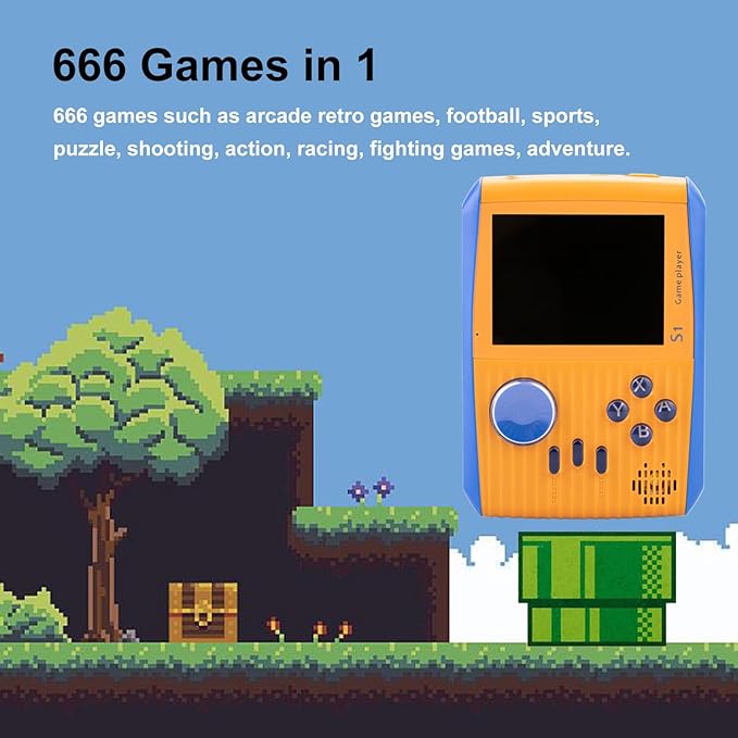 Retro Game Console Handheld, Mini Handheld Game Console for Kids with 666 Classic Retro Games, 1020mAh Rechargeable Battery, 3 Inch Screen Gameboy, Birthday for Boy Girl (Orange)