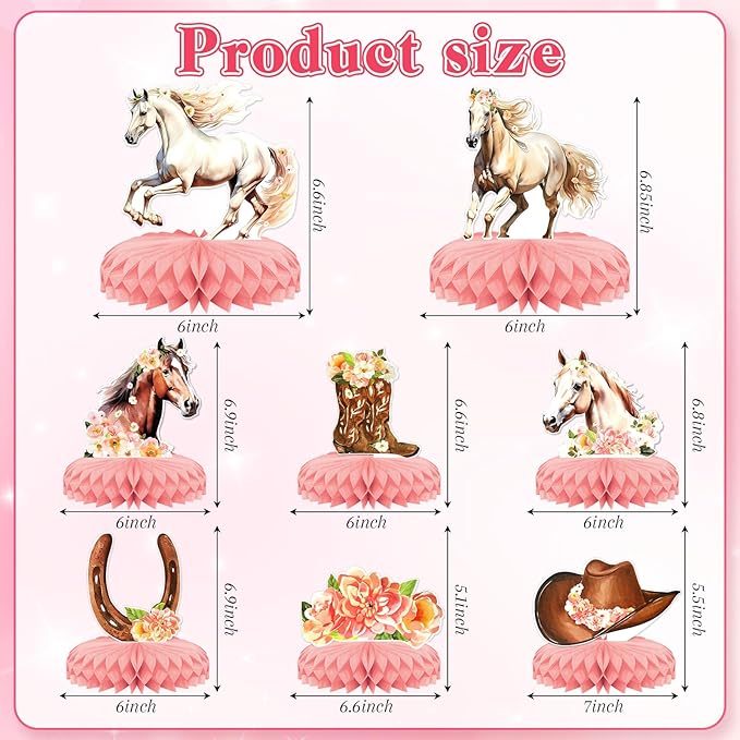 8 PCS Cowgirl Decorations，KSKSPE 3D Horse Themed Party for Tables Western Cowgirl Party Supplies for Western Cowgirl Themed Girls' Birthday Wedding Party Supplies