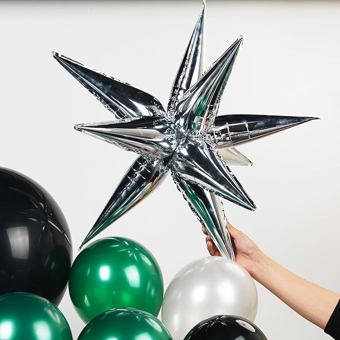 emerald green and silver black balloon garland arch kit 160pcs with star five-pointed star mylar balloon for Birthday anniversary 2026 graduations Prom decorations