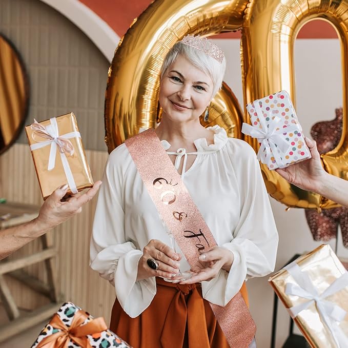 CIEHER 60th Birthday Gifts for Women - Crown, Fabulous Sash, Decorations, and Cake Topper