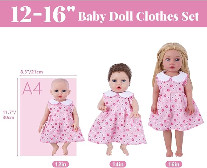 BABESIDE 6 Sets of Baby Doll Clothes for 12-16 Inch Dolls, Babydolls Clothes and Accessories Set with Hat Socks for Realistic Baby Dolls Girl
