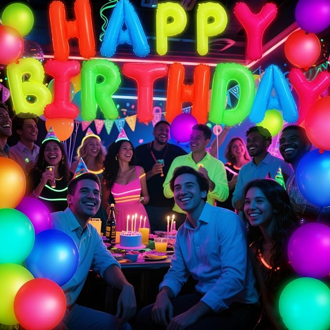 43 Pcs Neon Birthday Party Decorations Glow in The Dark Party Supplies Happy Birthday Neon Decorations Glow in The Dark Balloons Neons Fluorescent Balloons for Birthdays Wedding Decor
