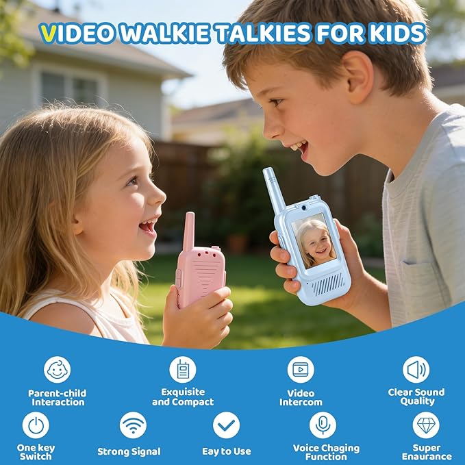 Video Walkie Talkies for Kids 2 Pack Rechargeable, HD Camera & Voice Changer Toys for Ages 3-12 Boys Girls,1000FT Long Range Two-Way Radios for Indoor Outdoor Camping Hiking Birthday