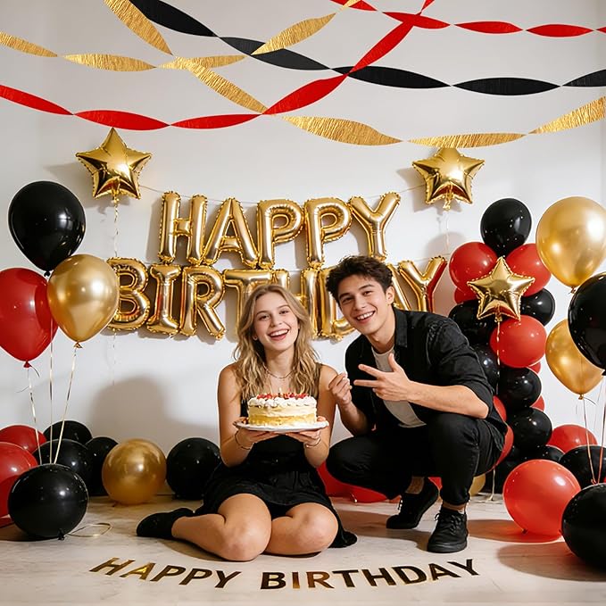 AOYOO 6 Rolls Casino Party Decorations Streamers - Red Black Gold Crepe Paper for Poker Night, Las Vegas Theme Birthday, Wedding Bridal Shower Theme Party Supplies, DIY Photo Backdrop