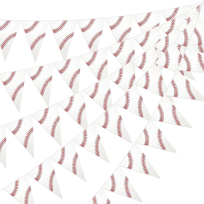 Jetec 5 Pcs 49 Ft Baseball Party Decorations Pennant Banner Pre-Assembled Sport Triangle Flag Bunting Garland for Baseball Birthday Party Supplies Sport Theme Decorations