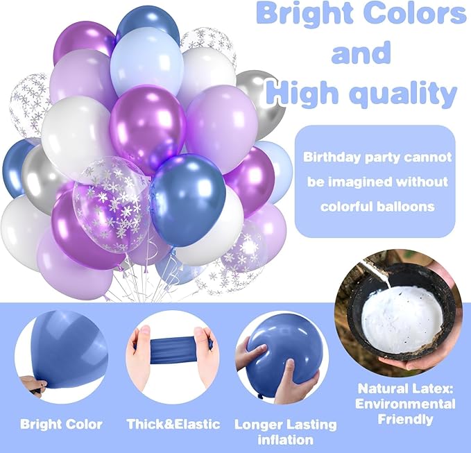 Snowflake Balloons, Blue and Purple Balloon with Purple Blue White Silver Balloons Snowflake Confetti Balloons for Baby Shower Party Supplies