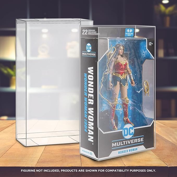 EVORETRO Action Figure Display Case Protector for McFarlane Dc Multiverse 7 in Figures, Warhammer 40k - 10 Pack - Thick 0.40mm Acid-Free PET Plastic, Sturdy, Ultra-Clear, Will Last for Years to Come