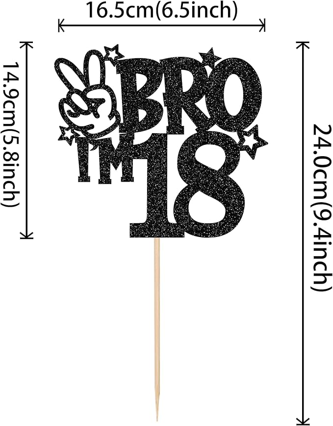 1 PCS Brother I'm 18 Cake Topper Glitter Star Happy 18th Birthday Cake Pick Bro I'm 18 Cake Decoration It's My 18th Birthday Decorations for Boys Cheers to 18 Years Old Birthday Party Supplies Black