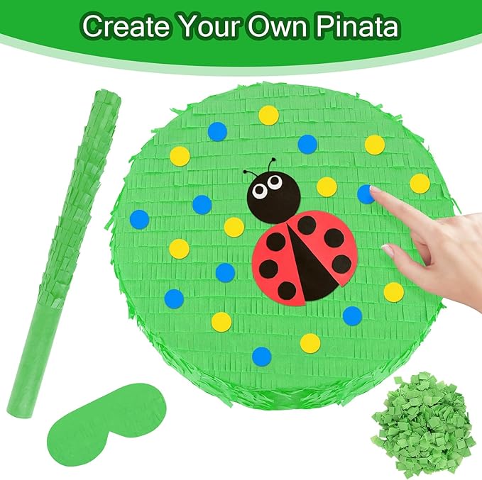 Green Round Pinata with Stick Blindfold and Confetti DIY Blank Pinata for Boys Kids Birthday Party Supplies Carnivals Halloween Christmas Decorations