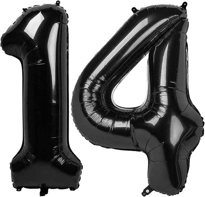 14 Balloons Numbers, Large 14th Black Birthday Decorations for 1 4 14 41, 40 Inch Foil Balloon for Wedding Engagement Photo Shoot Memorial Day's Supplies