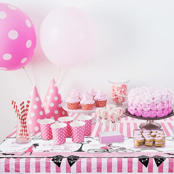 Paris Birthday Decorations Eiffel Tower Tablecloths Pink Paris Theme Eiffel Tower Plastic Disposable Rectangle Table Covers for Baby Shower Wedding Girl Birthday Party Favors Decorations Supplies