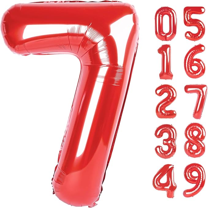 Number Balloon 40 Inch Red 7 Balloon, Red 7 Seven 7th Balloon Number Party Decorations, Number 7 17 27 37 70 77 Balloons Birthday Supplies