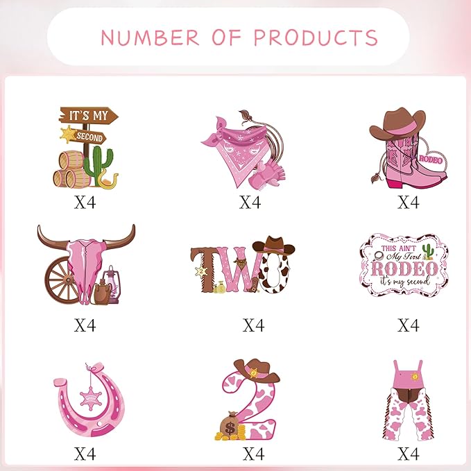 This Ain't My First Rodeo It's My Second Cupcake Toppers, Cowgirl 2nd Birthday Party Cake Decorations, Western Rodeo Theme 2 Years Old Birthday Cupcake Picks Decor for Girls