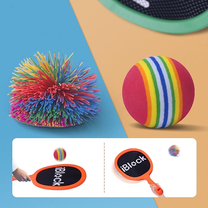Portable Paddles and Bouncy Balls Set for Kids or Adults’ Indoor Outdoor Activities, Sport Game for Beginner or Intermediate, Swing Racket in Beach Pool Backyard Playground Lawn Park or Court