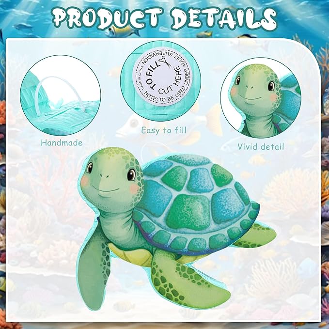 Aoriher Sea Turtle Piñata with Stick Blindfold & Confetti - Birthday Party Favors Decorations for Animal Theme Party Supplies Toys Outdoor Games, 15 x 13 x 3.2 Inch