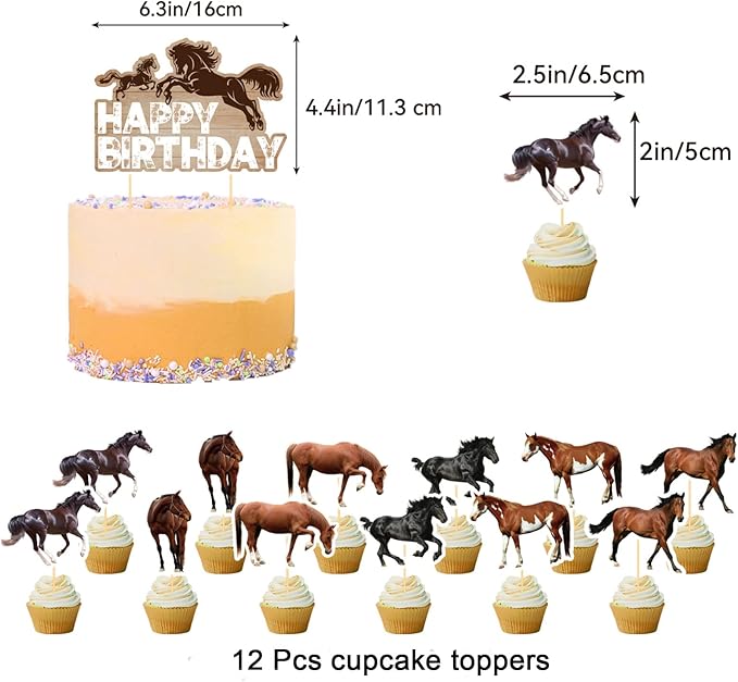 Horse Birthday Party Supplies Set with Horse Theme Happy Birthday Banner Balloon Cake Topper Cupcake Topper Background for Horse Party Decoration