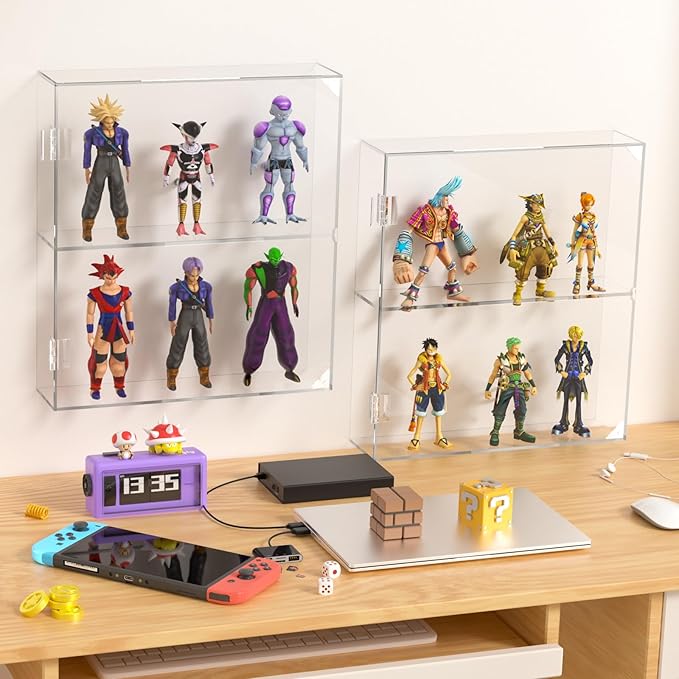 Acrylic Display Case - 2 Layer Clear Display Case for Funko Pop Action Figures - Wall Mounted or Desktop Dustproof Display Cabinet Shelf for Labubus Collectibles Mini Toys