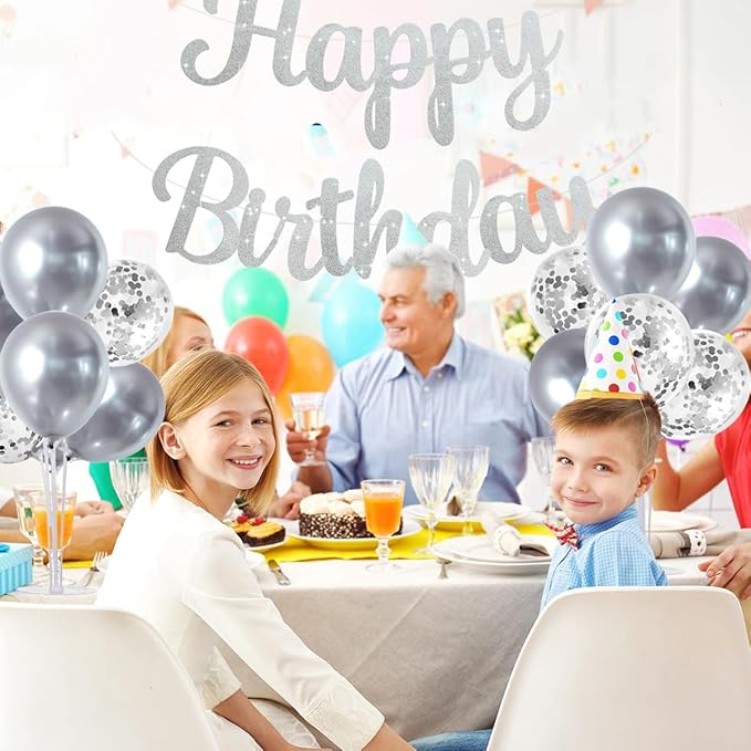 TONIFUL 4 Silver Balloon Stand Centerpiece Table Decorations for 25th Wedding Anniversary Bridal Shower 2026 Graduation Party Decoration, New Year 2026 Christmas Birthday Decorations
