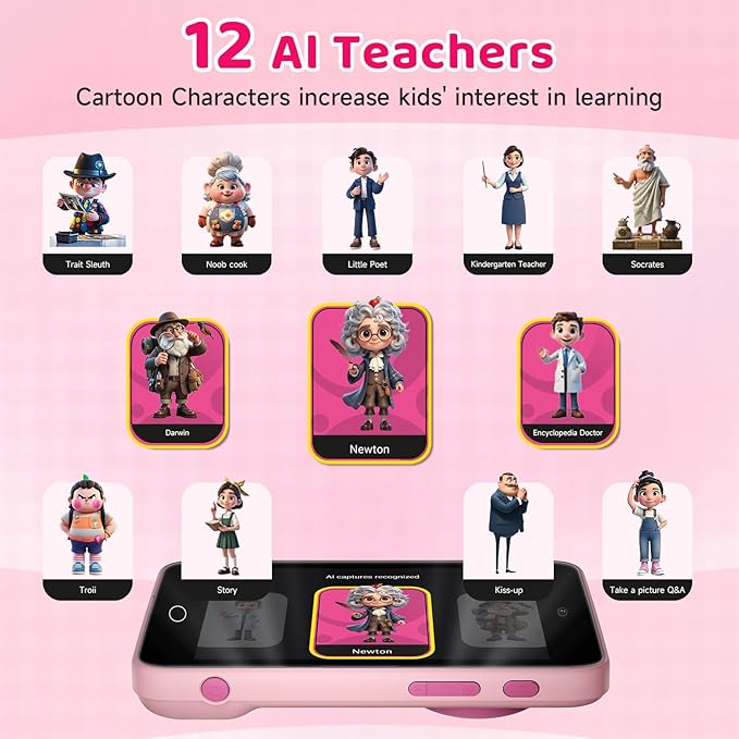 Kids Smart AI Learning Camera, 4.0'' Educational AI Toy Camera with Photo Recognition Knowledge Encyclopedia for Toddler Boys and Girls 3+ Christmas Birthday School Gift (Pink)