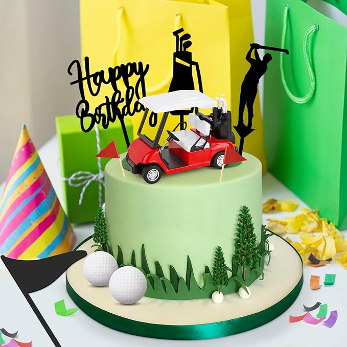 Hooqict 21 Pieces Golf Cake Decorations with Mini Cart, Ball, Clubs, Red Flag Golf Cake Toppers & Cupcake Toppers for Men Sports Themed Birthday Party Decorations Supplies