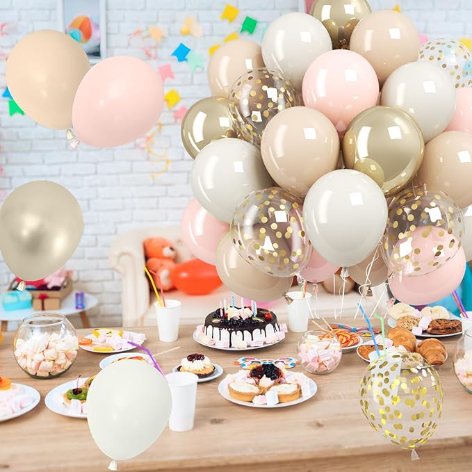 Blush Gold White Balloons,12 Inch White Sand Beige Metallic Gold Confetti Neutral Cream Nude Latex Balloon for Birthday Baby Bridal Shower Wedding Party Decoration