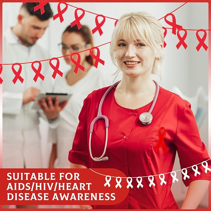 VitalCozy 10 Pcs Ribbon Awareness Banner 13.1 ft Ribbon Garland Cancer Awareness Decor Cancer Free Decorations for Society Events Groups Fundraisers Party Supplies(Red)