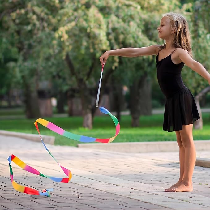 24 Pcs Ribbon Dancing Wands Bulk, 78.7 Inch Rainbow Streamers Party Favors Dance Rainbow Ribbon with Wand for Games, Artistic Gymnastics, Performance, Birthday Decor, Princess Party Supplies